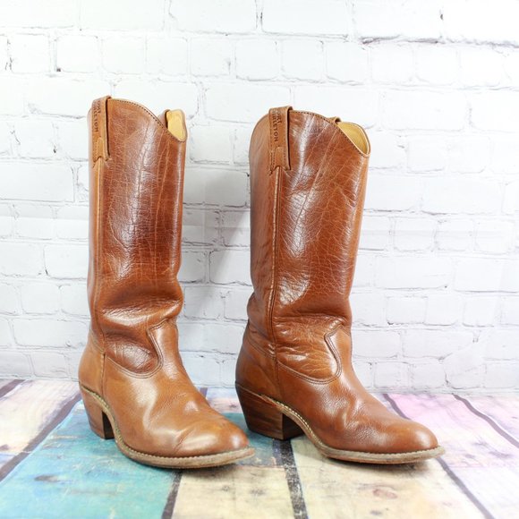 Vintage Bort Carleton Brown Distressed Leather Riding Heeled Boots Size 6.5 M - Picture 3 of 9